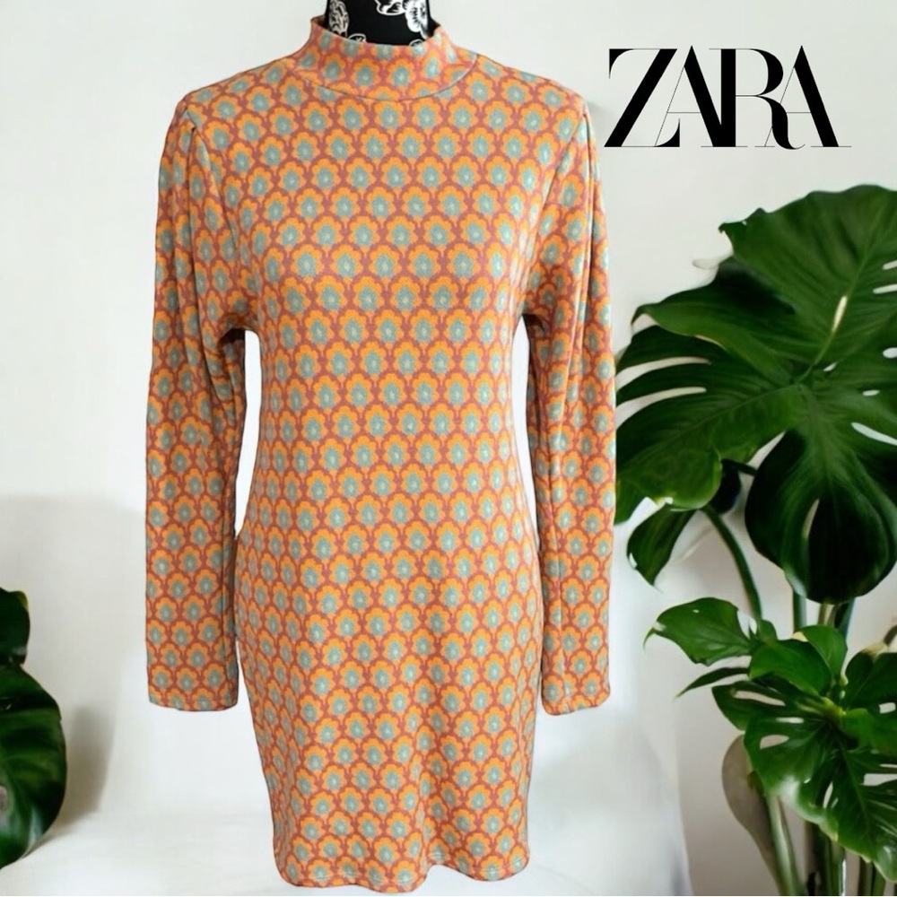 ZARA Jacquard High Collar Mini Dress